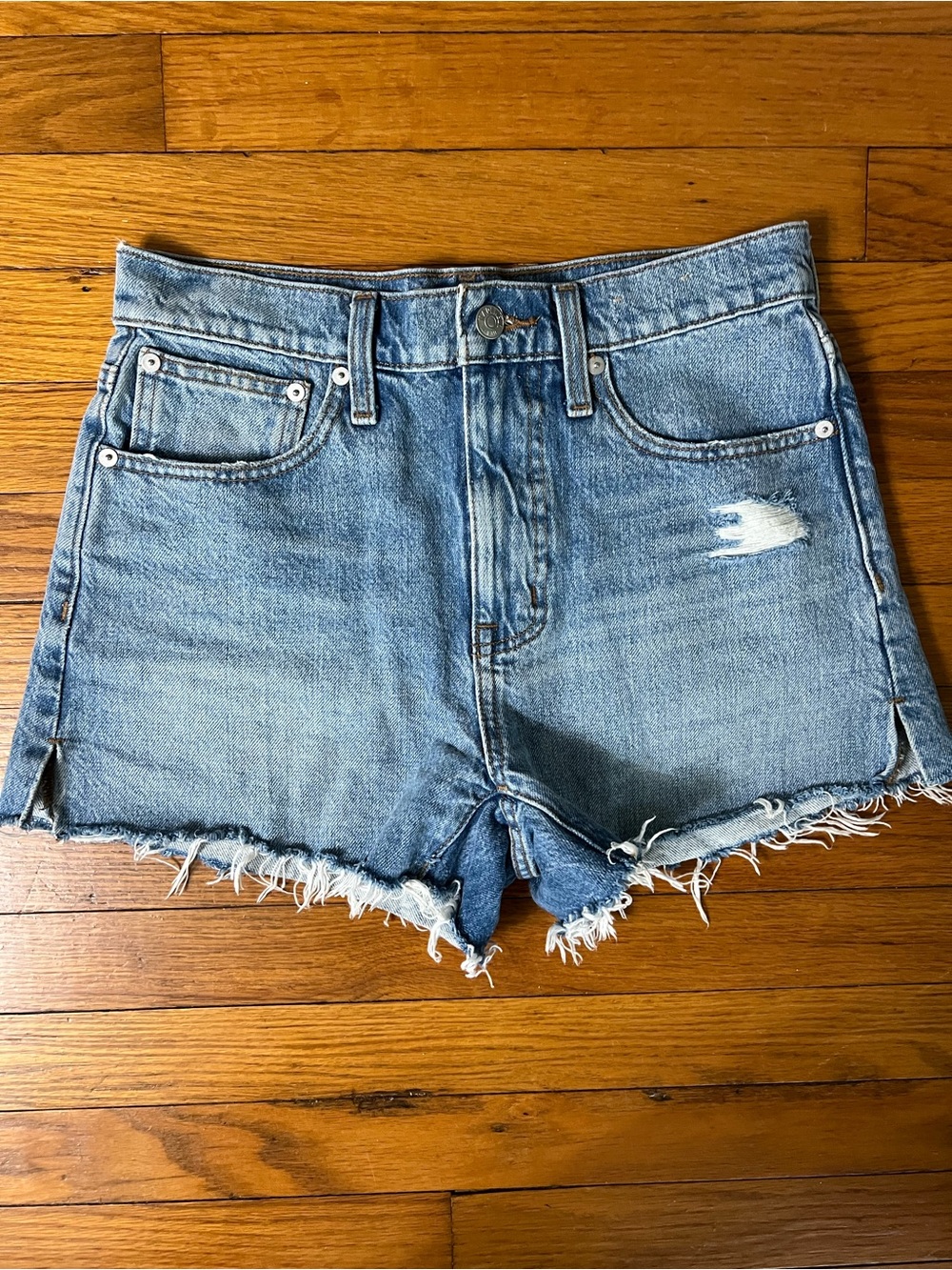 Madewell Light Blue Distressed High-Rise Denim Shorts